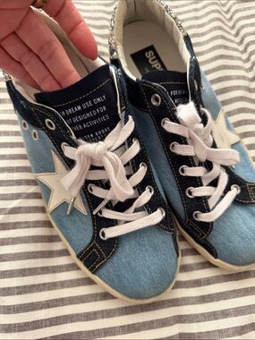 Golden Goose Light Blue and White Denim Star Sneakers